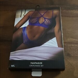 Fantasie Purple Lace Crotchless Bralette and Panty Set